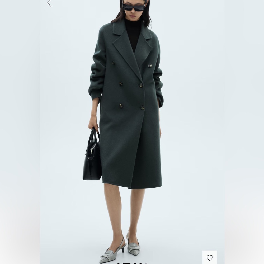 Mango Forest Green Double-Breasted Pea Coat